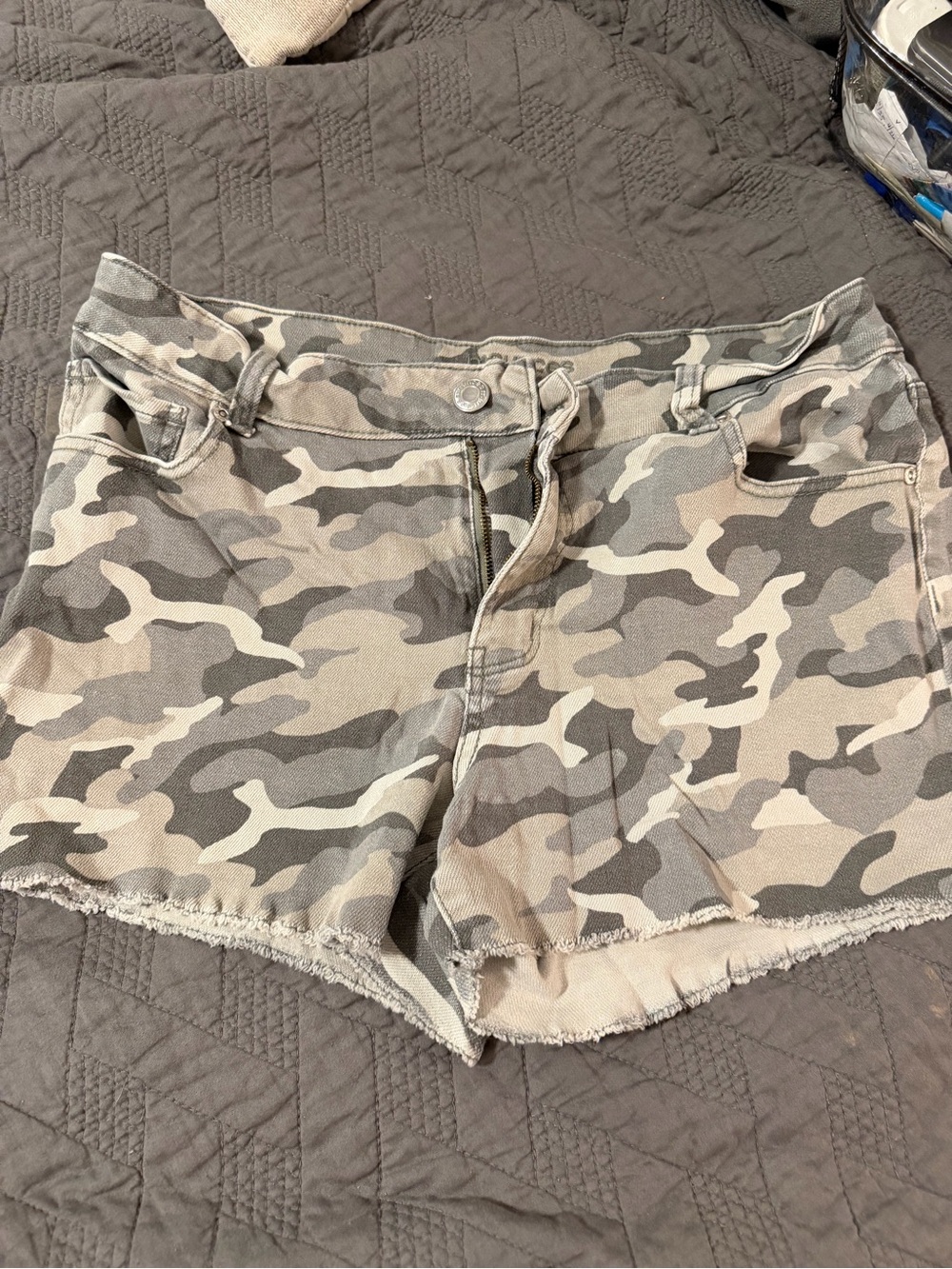 Maurices Neutral Camo Frayed Hem Jean Shorts